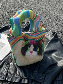 Cartoon Cat Pattern Square Bag Fashionable Double Handle For Daily