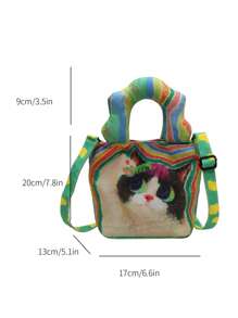 Cartoon Cat Pattern Square Bag Fashionable Double Handle For Daily
