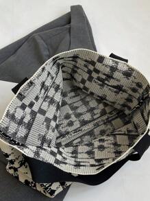 Colorblock Crochet Bag Large Capacity Double Handle For Vacation - Black and White - View 6