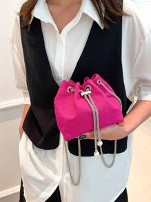 Mini bolso tipo cubo de color rosa intenso Bolso escolar con cordón de moda para graduados, niñas adolescentes, estudiantes de primer año, estudiantes de segundo año, jóvenes y mayores en la universidad, la universidad y la escuela secundaria, perfecto para actividades al aire libre, viajes y regreso a la escuela - Rosa Fucsia - Ver 2