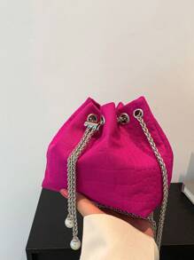Mini bolso tipo cubo de color rosa intenso Bolso escolar con cordón de moda para graduados, niñas adolescentes, estudiantes de primer año, estudiantes de segundo año, jóvenes y mayores en la universidad, la universidad y la escuela secundaria, perfecto para actividades al aire libre, viajes y regreso a la escuela - Rosa Fucsia - Ver 4