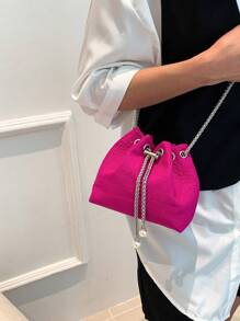 Mini bolso tipo cubo de color rosa intenso Bolso escolar con cordón de moda para graduados, niñas adolescentes, estudiantes de primer año, estudiantes de segundo año, jóvenes y mayores en la universidad, la universidad y la escuela secundaria, perfecto para actividades al aire libre, viajes y regreso a la escuela - Rosa Fucsia - Ver 5