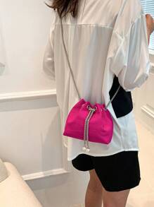Mini bolso tipo cubo de color rosa intenso Bolso escolar con cordón de moda para graduados, niñas adolescentes, estudiantes de primer año, estudiantes de segundo año, jóvenes y mayores en la universidad, la universidad y la escuela secundaria, perfecto para actividades al aire libre, viajes y regreso a la escuela - Rosa Fucsia - Ver 6
