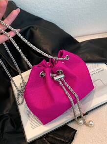 Mini bolso tipo cubo de color rosa intenso Bolso escolar con cordón de moda para graduados, niñas adolescentes, estudiantes de primer año, estudiantes de segundo año, jóvenes y mayores en la universidad, la universidad y la escuela secundaria, perfecto para actividades al aire libre, viajes y regreso a la escuela - Rosa Fucsia - Ver 7