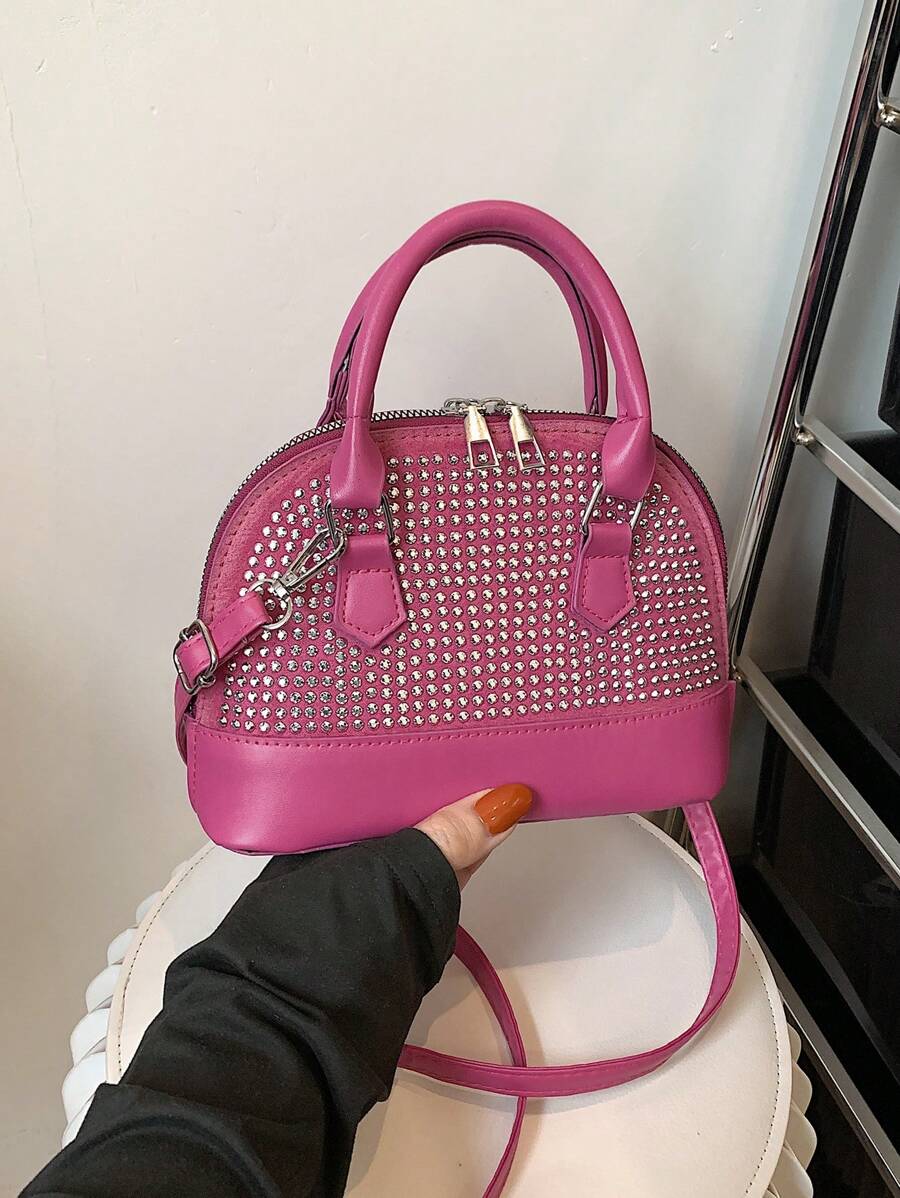 Túi trang trí mái vòm có tay cầm đôi với dây kéo PU thời trang - Màu Hồng Tươi - Xem 1