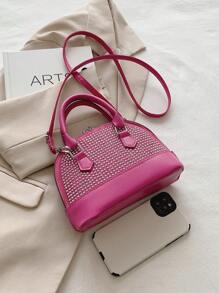 Túi trang trí mái vòm có tay cầm đôi với dây kéo PU thời trang - Màu Hồng Tươi - Xem 4