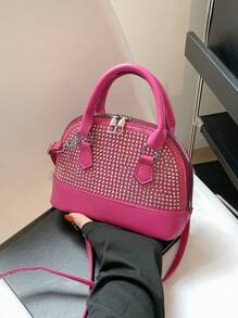 Túi trang trí mái vòm có tay cầm đôi với dây kéo PU thời trang - Màu Hồng Tươi - Xem 5