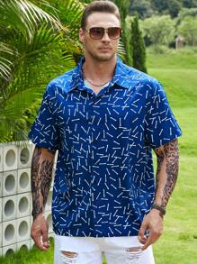 Manfinity Homme Men Plus Allover Print Shirt - Blue - View 6