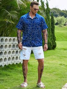 Manfinity Homme Men Plus Allover Print Shirt - Blue - View 3