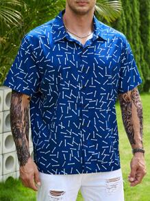 Manfinity Homme Men Plus Allover Print Shirt - Blue - View 1