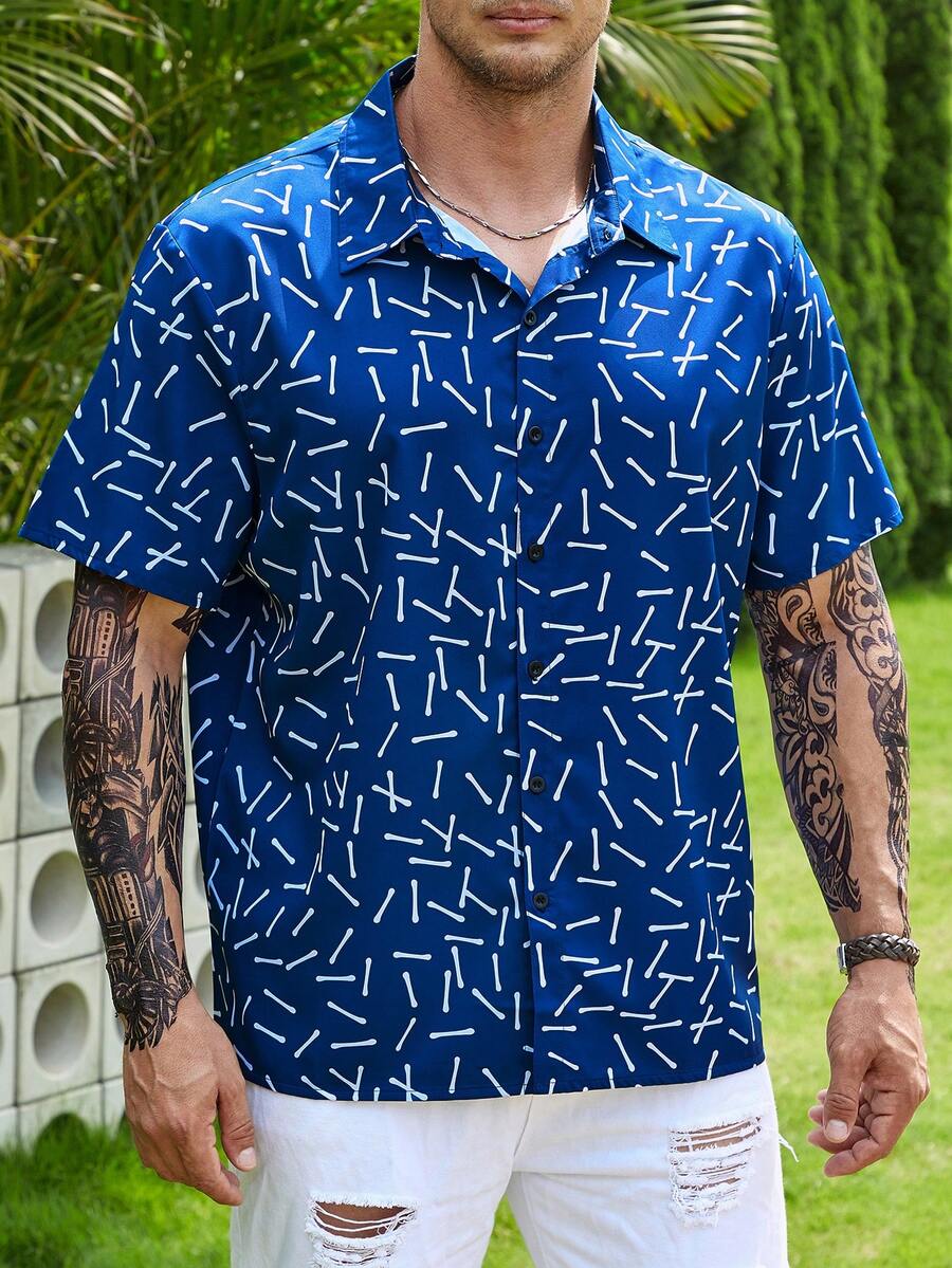 Manfinity Homme Men Plus Allover Print Shirt - Blue - View 1