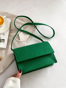 Túi Vuông Dập Nổi Da Rắn Nắp Xanh Thời Trang - màu xanh lá - Xem 4
