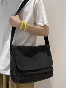 High-capacity Messenger Bag Black Flap Casual - Black - View 1