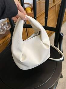 Mini Bucket Bag PU Litchi Embossed White Elegant - White - View 1