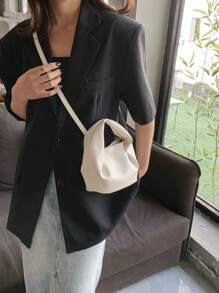 Mini Bucket Bag PU Litchi Embossed White Elegant - White - View 4