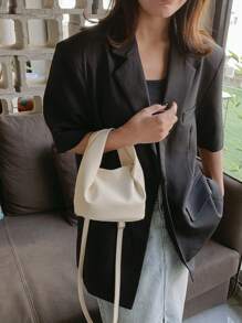 Mini Bucket Bag PU Litchi Embossed White Elegant - White - View 8