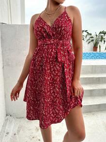 SHEIN 孕婦碎花腰帶吊帶洋裝