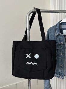 表情圖案購物袋帆布休閒黑色 - 黑色 - 查看 6