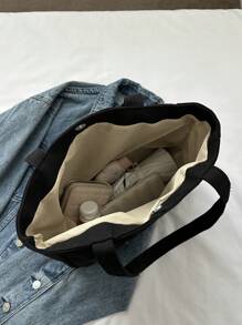 表情圖案購物袋帆布休閒黑色 - 黑色 - 查看 7