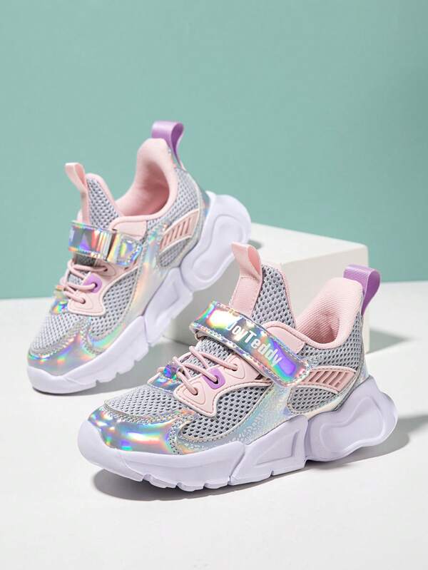 Kids Holographic Hook-and-loop Fastener Breathable Sneakers
