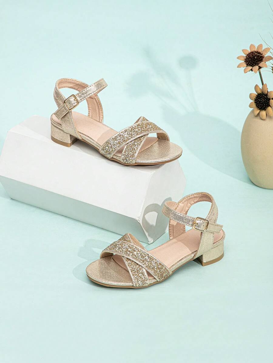 Giày cao gót trang trí khóa kim tuyến cho bé gái - Vàng - Xem 1