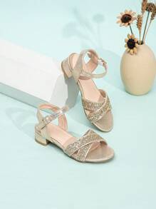 Giày cao gót trang trí khóa kim tuyến cho bé gái - Vàng - Xem 4