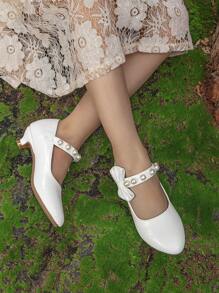 Niños Zapatillas planas con diseño de perla artificial y lazo mary jane tacón para exterior - Blanco - Ver 2