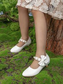 Niños Zapatillas planas con diseño de perla artificial y lazo mary jane tacón para exterior - Blanco - Ver 6