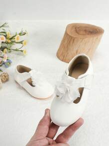 女嬰花朵裝飾魔術貼平底鞋適用於戶外 - 白色 - 查看 1