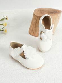 女嬰花朵裝飾魔術貼平底鞋適用於戶外 - 白色 - 查看 4