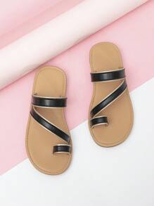 Cô gái Quilted Chi tiết Toe Post Dép - màu đen - Xem 1