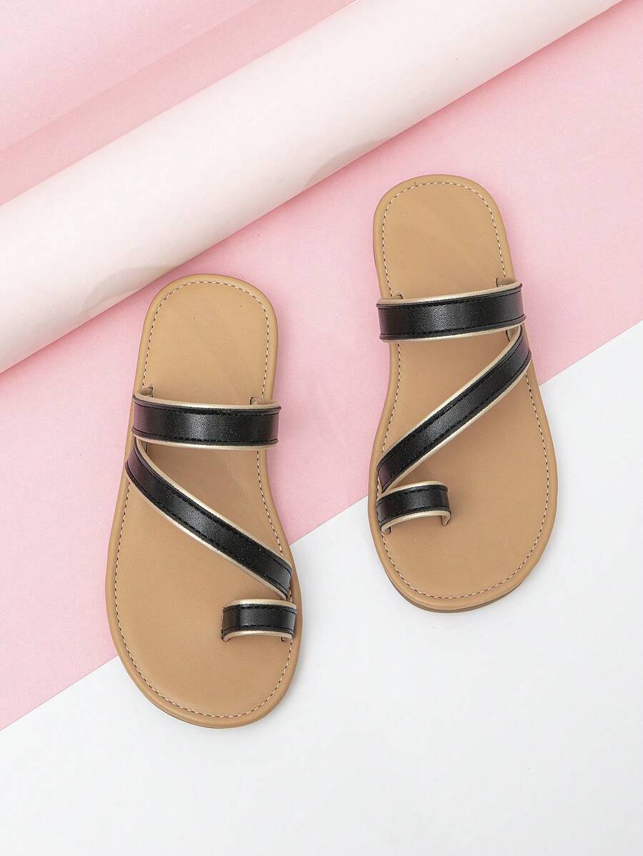 Cô gái Quilted Chi tiết Toe Post Dép - màu đen - Xem 1