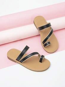 Cô gái Quilted Chi tiết Toe Post Dép - màu đen - Xem 2