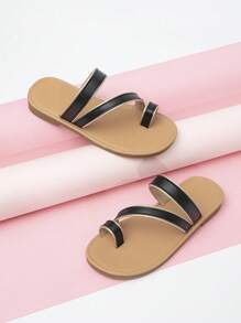 Cô gái Quilted Chi tiết Toe Post Dép - màu đen - Xem 5