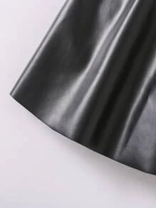SHEIN Falda De Pu Para Niña Joven Con Cintura Estilo Bolsa De Papel Y Botones En La Parte Delantera