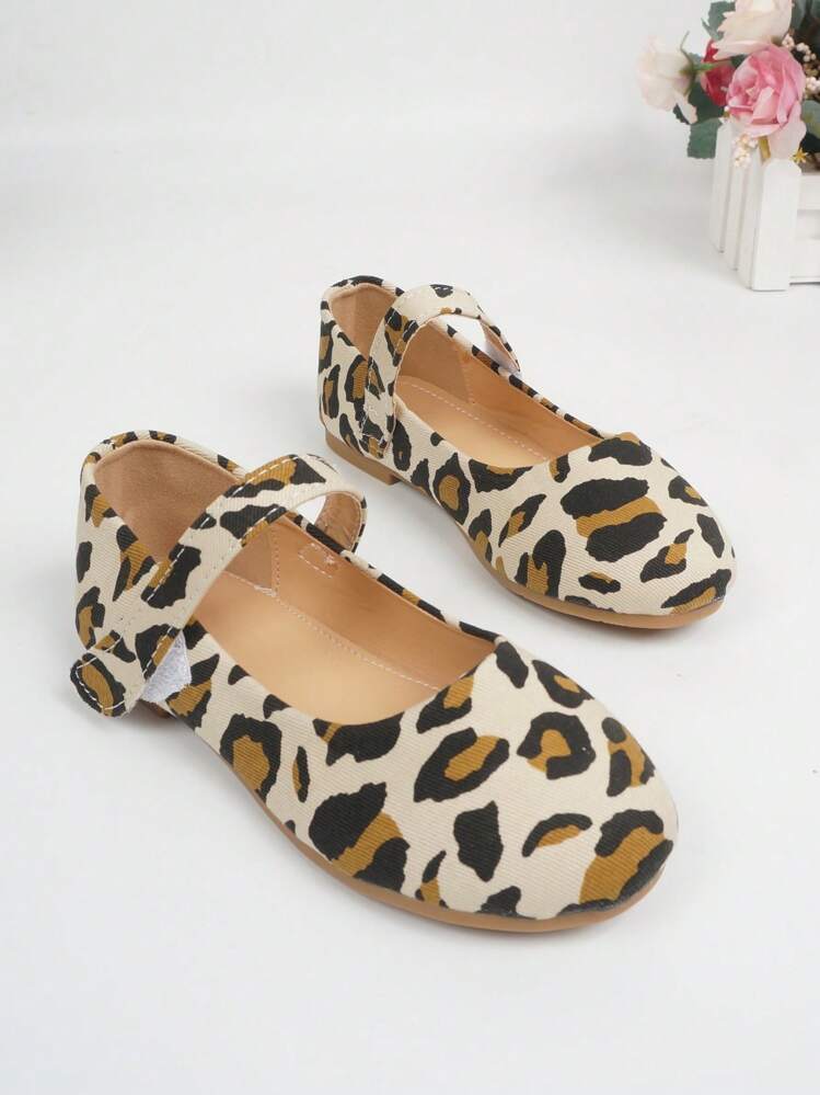 Girls Anti-slip Leopard Print Ankle Strap Flats - Multicolor - View 2