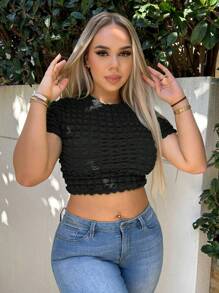 SHEIN SXY 素色短款T恤 - 黑色 - 查看 4