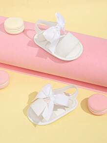 1pair Infant Girls' Fashionable And Lovely Sandals With Butterfly Decoration And Hook And Loop - White - View 5