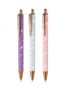 3入組隨機亮片裝飾圓珠筆圓珠筆適用於學生 - 彩色 - 查看 1