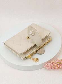 MINGYOU Fashionable Women Buckle Short Soft PU Leather Wallet. Mini Zipper Coin Wallet With Multiple Functions Cardholder Student Wallet For Women Wallet Purse Wallet Small Wallet - Apricot - View 3