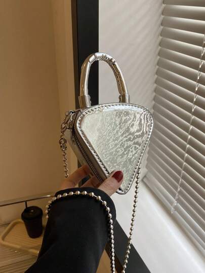 Mini Novelty Bag Triangle Design Metallic PU Funky