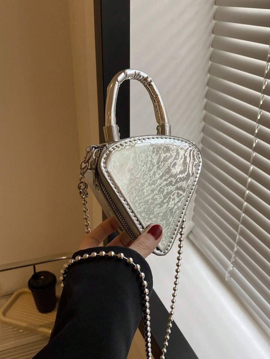 Mini Novelty Bag Triangle Design Metallic PU Funky
