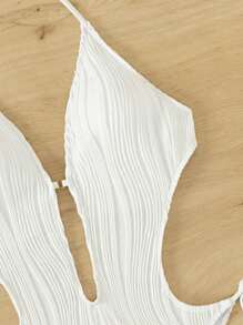 SHEIN Swim Summer Beach Cut Out Tie Side Halter One Piece Swimsuit White Swimsuit