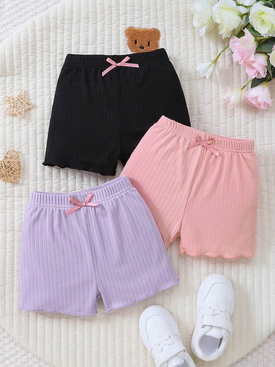 SHEIN Đồ dưới đáy Bé Nơ Bướm Xù nhỏ Gân đan màu trơn - Nhiều màu - Xem 1