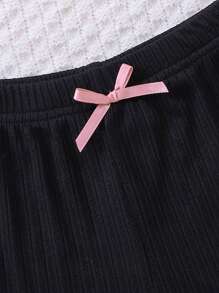 SHEIN Đồ dưới đáy Bé Nơ Bướm Xù nhỏ Gân đan màu trơn - Nhiều màu - Xem 4