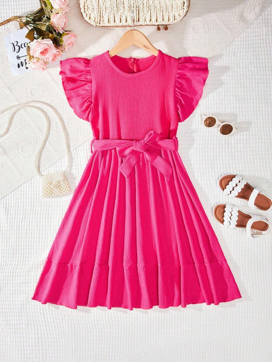 RueChic 青少年女孩荷葉邊繫腰帶洋裝