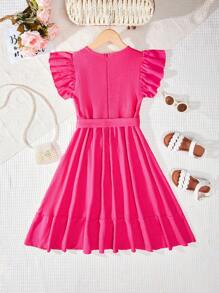 RueChic 青少年女孩荷葉邊繫腰帶洋裝
