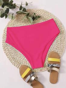 SHEIN Swim 2026 Spring/Summer New Solid Fuchsia Waist Double Fabric Vacation Bikini Bottoms - Hot Pink - View 2