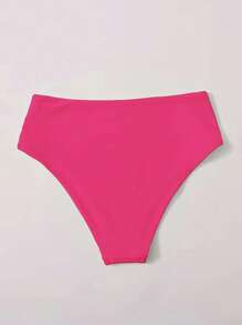 SHEIN Swim 2026 Spring/Summer New Solid Fuchsia Waist Double Fabric Vacation Bikini Bottoms - Hot Pink - View 3