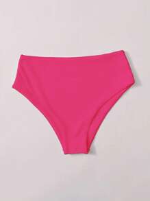 SHEIN Swim 2026 Spring/Summer New Solid Fuchsia Waist Double Fabric Vacation Bikini Bottoms - Hot Pink - View 4